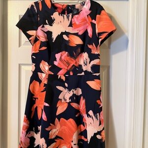Vince Camuto Pink, Coral and Navy Abstract Floral Dress